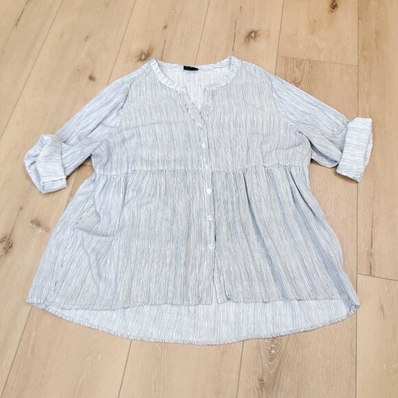 JONES NEW YORK Womens Blouse Size 2X Black & White Stripes Roll Tab Sleeve Top - Picture 8 of 13